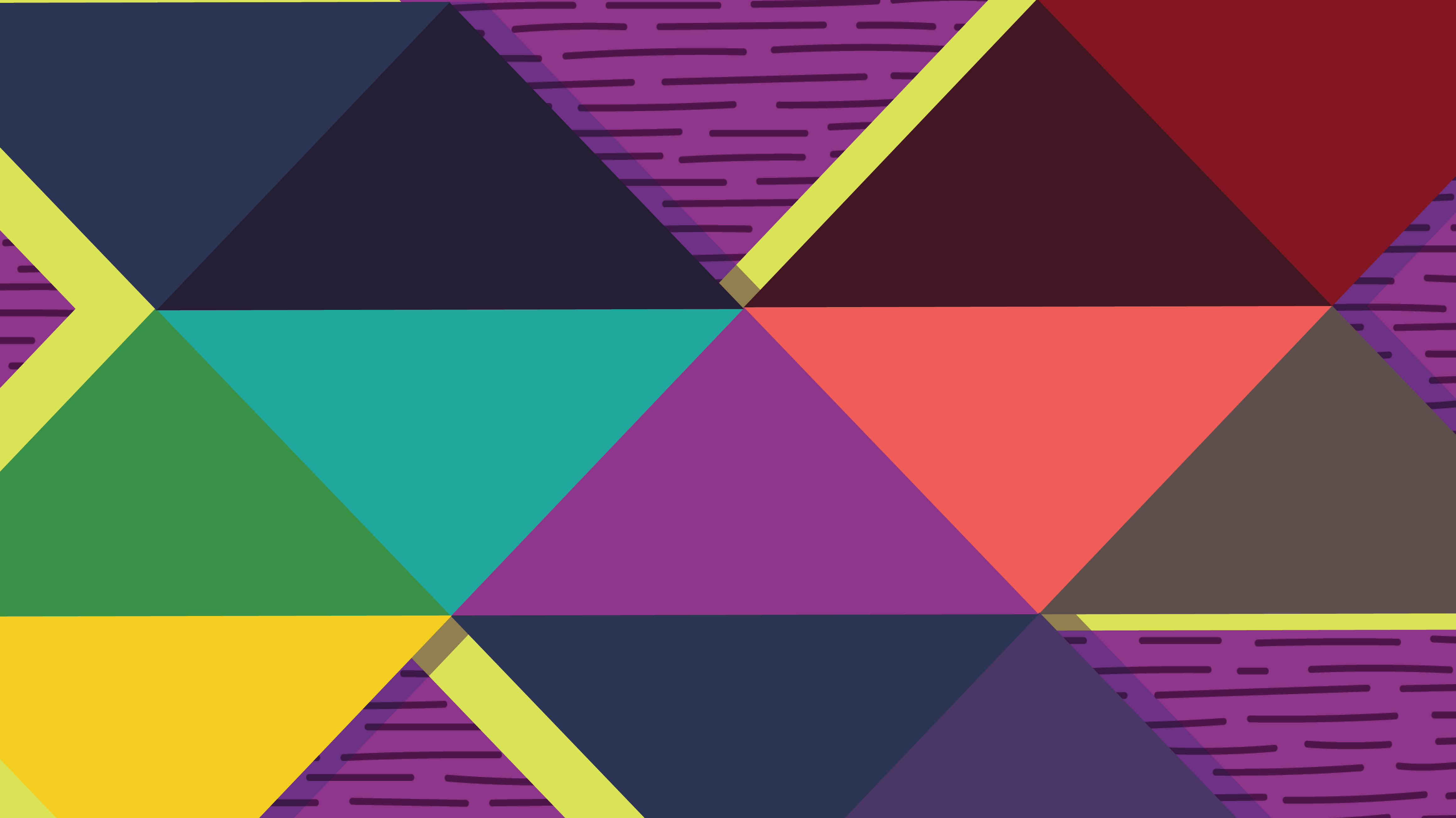 Geometric background pattern featuring stacked triangles in shades of purple, red, navy blue, and turquoise