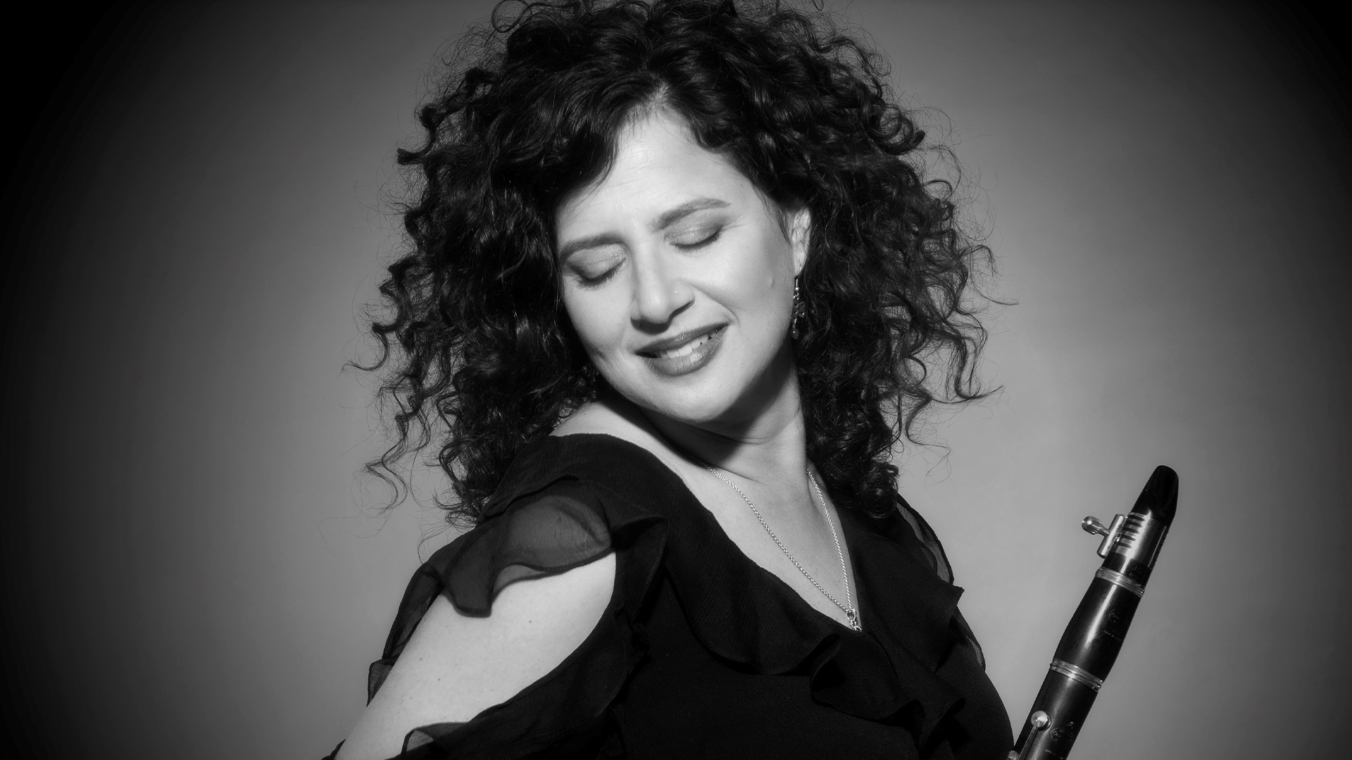 Black and white image of Anat Cohen
