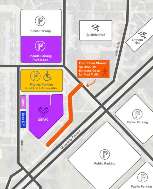 Map of traffic routes and entrances with construction