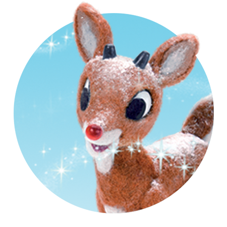 Rudolph on a blue background with sparkles