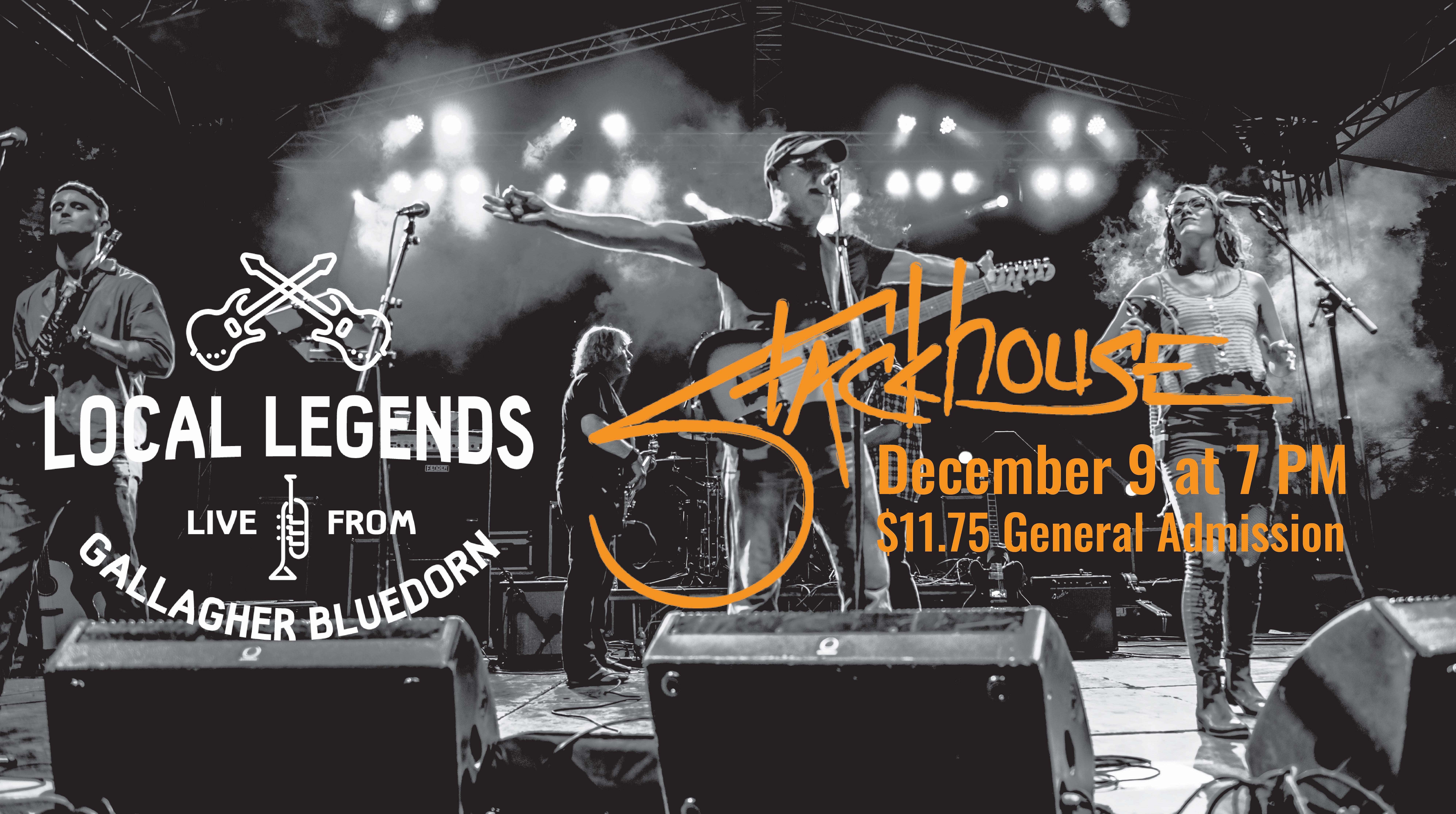 Local Legends logo with Stackhouse logo and orange text that reads December 9 at 7 pm