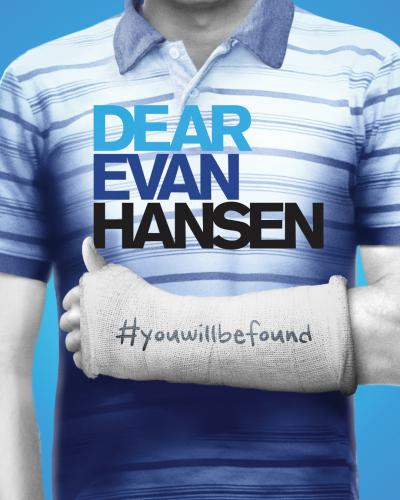 A body with arm in cast with writing saying #youwillbefound. Text reads: Dear Evan Hansen 