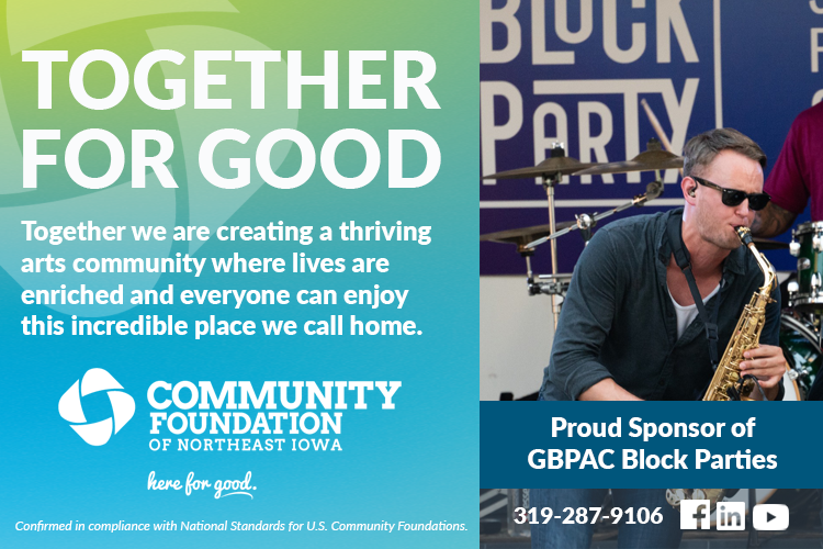 Community Foundation ad with image of a saxophone player from a GBPAC Block Party