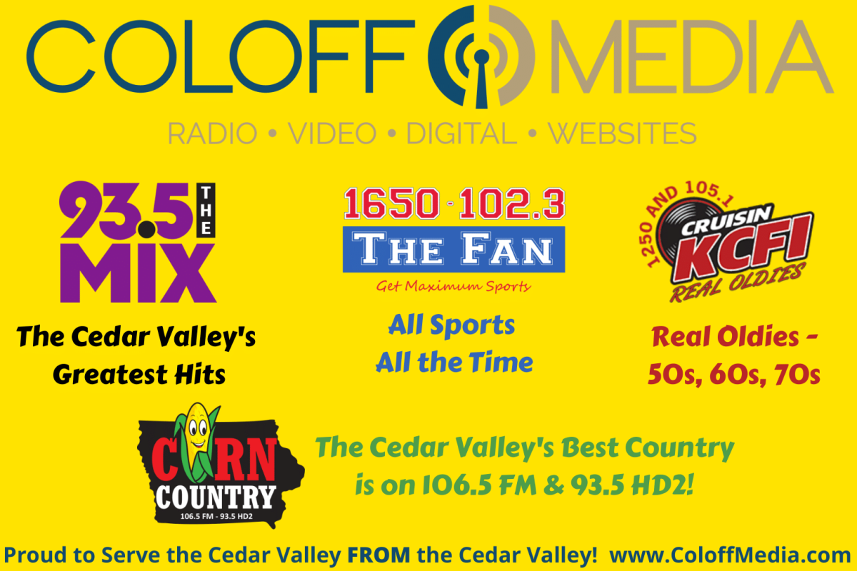 Coloff Media ad with logos and names for each of their stations