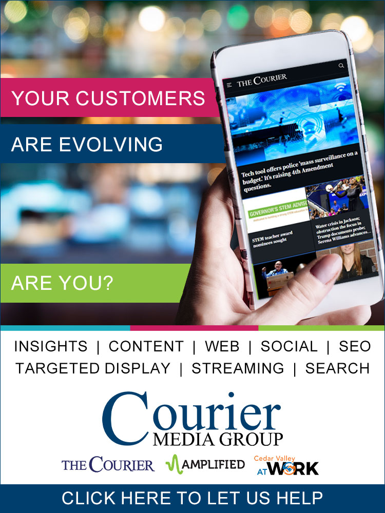 Courier digital ad with image of a phone browsing a website