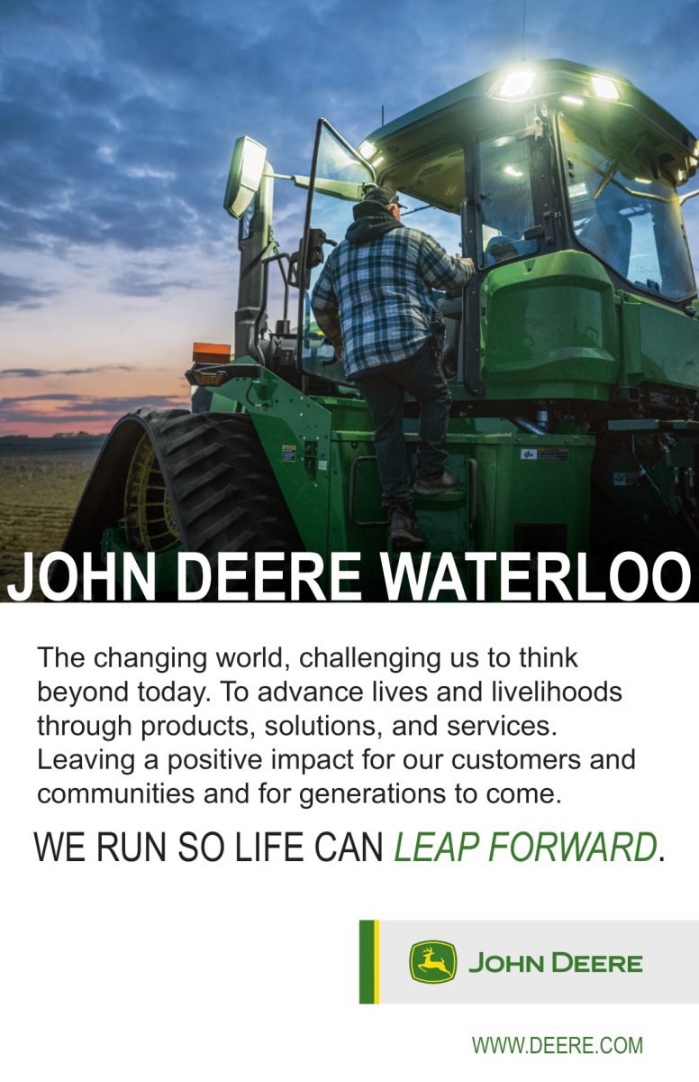 John Deere Waterloo ad with an image of a tractor