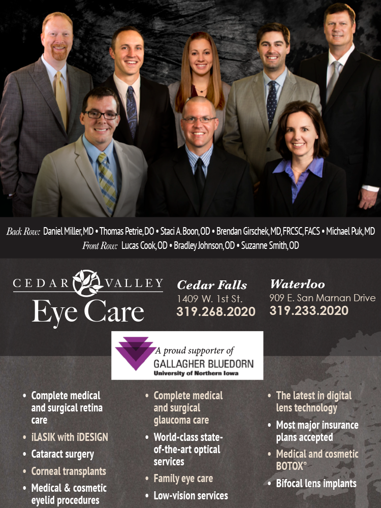 Cedar Valley Eye Care ad with image of their workers and their names