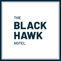 square graphic of Black Hawk Hotel logo
