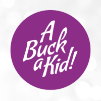 Text reads "A Buck a Kid!" in white font over a dark purple circle