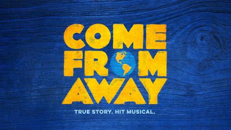 words come from away in yellow on blue background